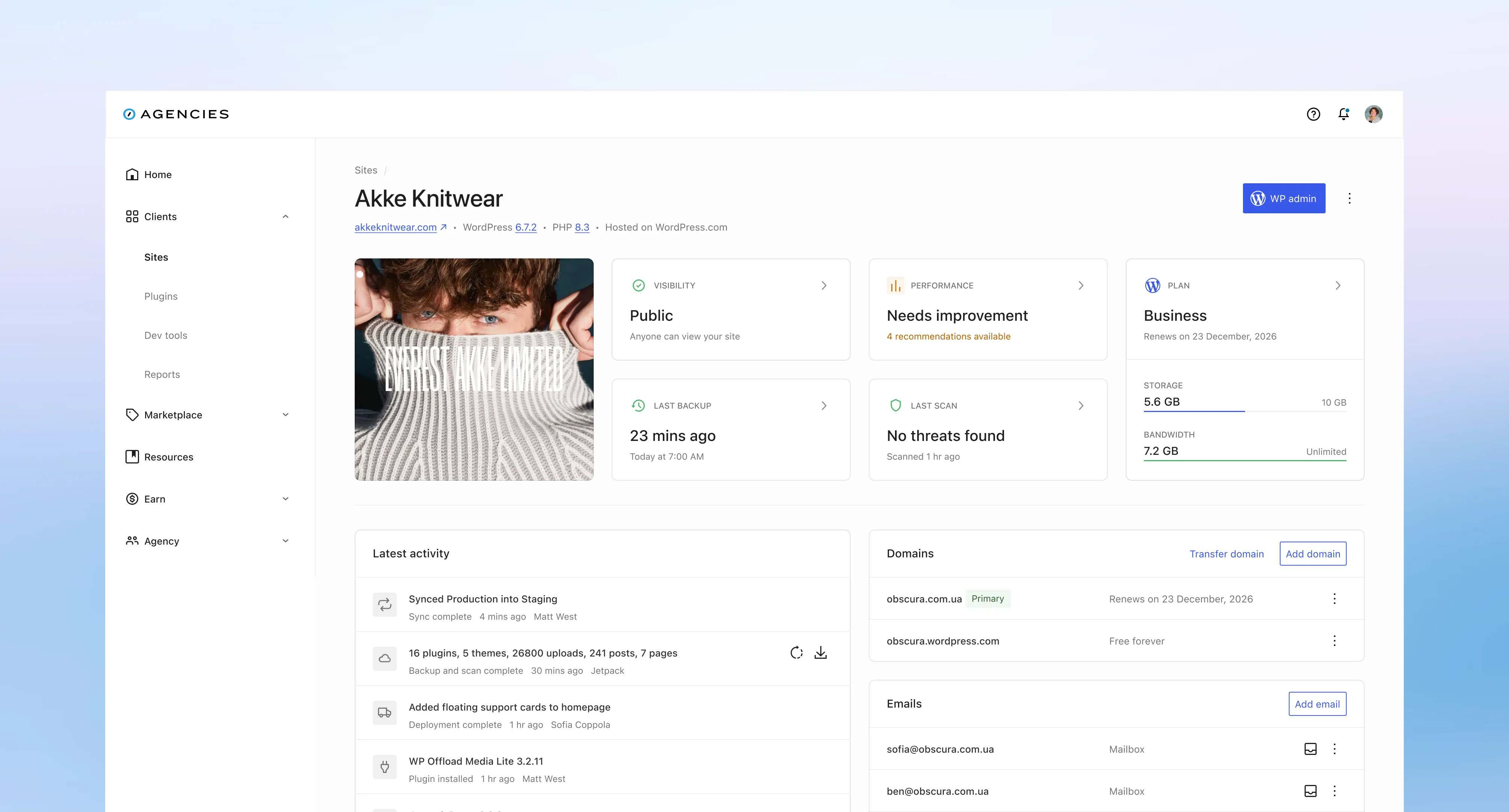 A4A individual site management detail view